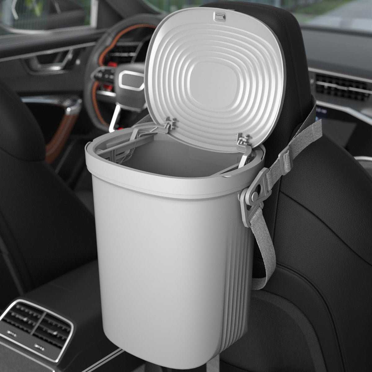 Garoopion Leakproof Car Trash Can, 1.9 Gallon Soft Silicone Hanging Garbage Can with Lid, Easy to Clean Vehicle Trash Bin, Suitable for Sedans, SUVs, MPVs & Trucks