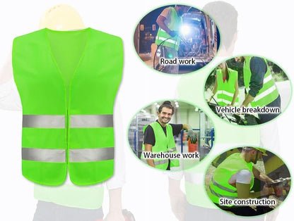 10PCS Safety Vests, Reflective High Visibility Vests, Hi Vis Safety Vests, High Vis Jacket with 2 Reflective Strips, for Traffic Work, Running, Surveyor and Security Guard (Universal Size)