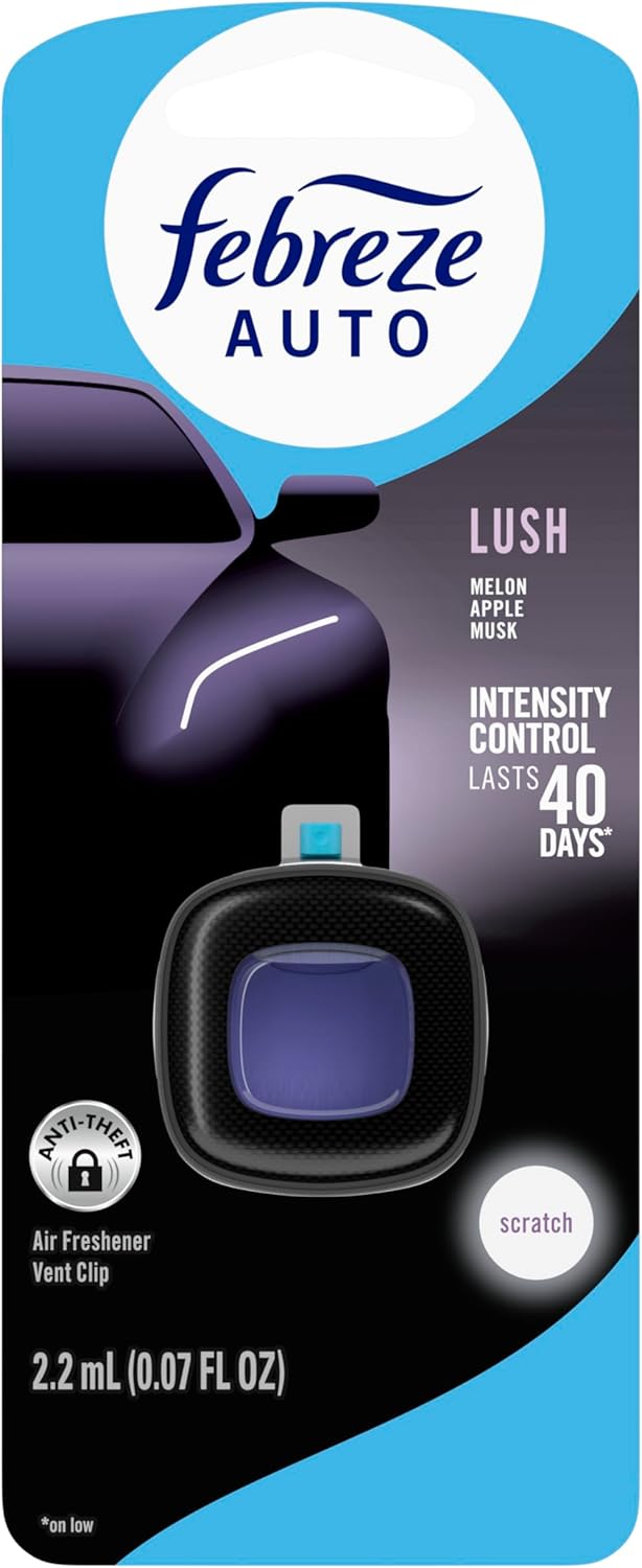 Febreze AUTO Air Freshener, Odor-Fighting Automotive Vent Clip, Midnight Storm Scent, 8 Count