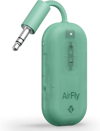 AirFly Pro 2 Deluxe – Bluetooth Adapter for Airplane, Pair 2 AirPods or Wireless Headphones – 3.5mm AUX Bluetooth Transmitter/Receiver for Cars, Boats, Treadmills, TVs – Airplane Travel Essentials