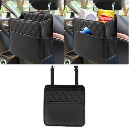 Mandark Car Seat Back Organizer, PU Leather Vehicle Backseat Hanging Storage Pocket, Multipurpose Auto Travel Essentials Accessories for Kids & Adults, Universal for Most Cars (Black)
