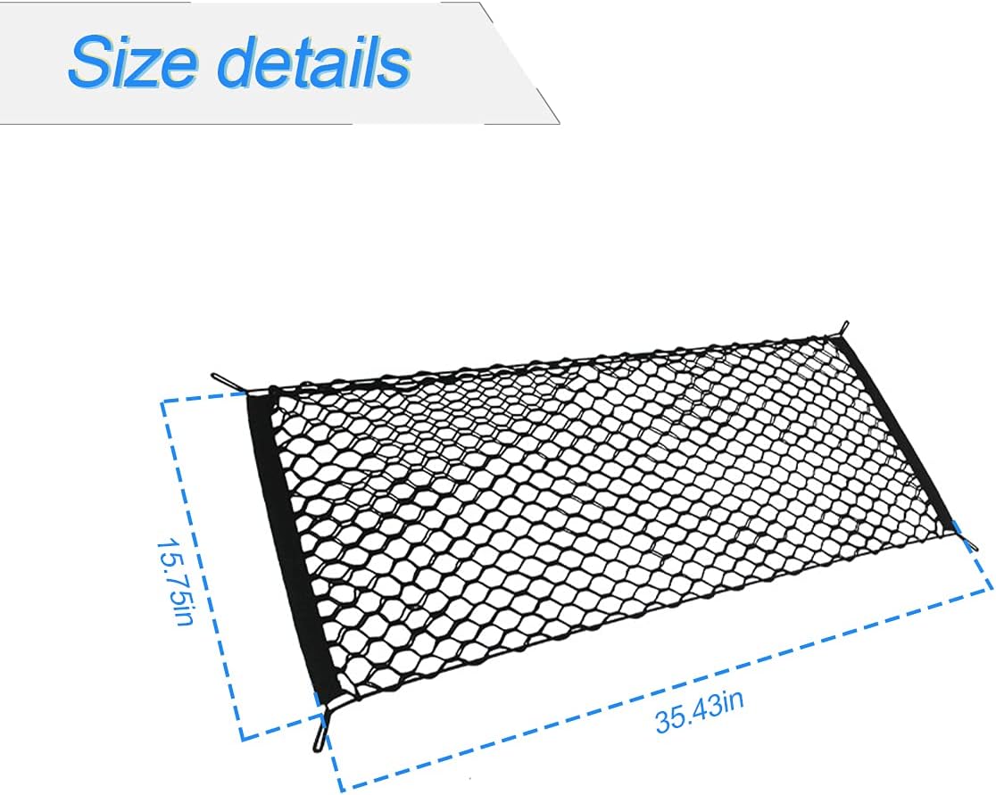 Car Rear Cargo Net, Adjustable Elastic Storage Organizer Net, Trunk Cargo Storage Net, Universal Fit for Car, Vehicle, SUV (43.3"x 15.8")