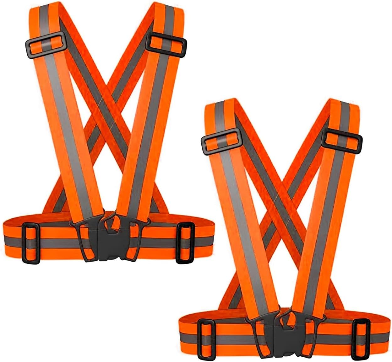 Reflective Safety Vest 2pcs - High Visibility Vest Adjustable Straps for Outdoor Jogging, Cycling, Walking and Riding