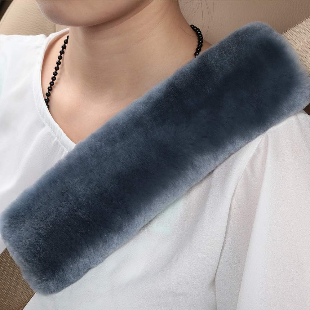 OGLAND Authentic Sheepskin Car Seat Belt Pad,2 Pack Soft Seat Belt Cover for Shoulder Pad Neck Cushion Protector Car Accessories by Genuine Natural Merino Wool (Misty Gray) - Colors A