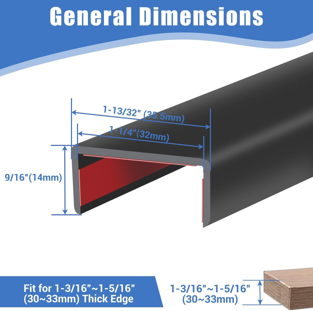 Rubber Edge Trim, Self-Adhesive Rubber Edge Trim, Edge Protector for Sheet Metal, EPDM Material, Fit 1/16"(1.0mm), Length 10Ft, Black Color, U Channel Edge Trim - Colors A