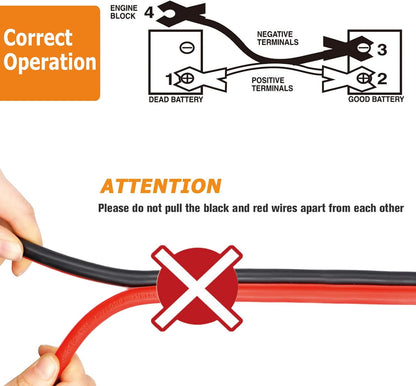 NOONE 2 Gauge Jumper Cable Heavy Duty Car Battery Clamps, for Jump Starting Dead or Weak Batteries Booster Cables with S7 Reverse Polarity Protection and Carry (2 Gauge 20 Feet)