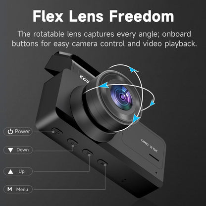 Ecomoment Dash Cam Front and Rear, 2.5K+1080P Car Camera with 32GB Card | WDR Night Vision, G-Sensor, 24H Parking Monitor, 3.16" IPS Screen, 170° Wide Angle, Supports up to 256GB Card