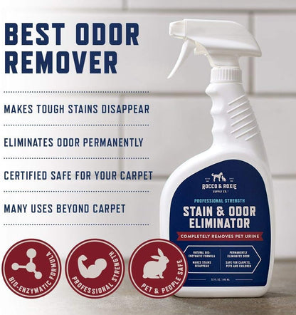 Rocco & Roxie Extreme Stain & Odor Eliminator for Strong Odor, Pet Urine Enzyme Cleaner Destroyer, Stain Remover, Dog Poop and Cat Pee, Enzymatic Carpet Cleaner Spray for Home, Puppy Potty Training