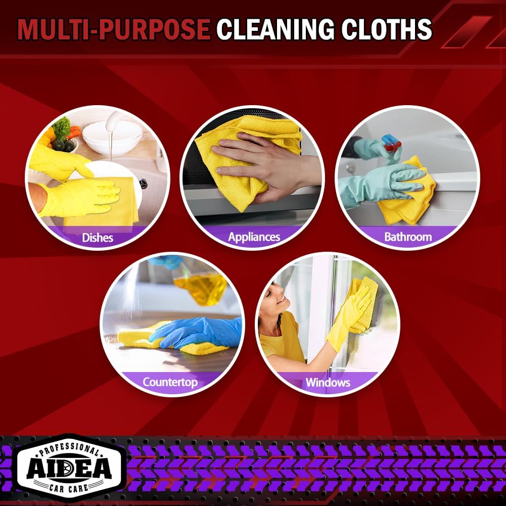 AIDEA Microfiber Cleaning Cloth, 50PK, Microfiber Towels for Cars, Premium Wash Cloths, Dusting Cloth Cleaning Rags, Absorbent Towels for SUVs, House, Kitchen, Window, Cleaning Supplies12×12"