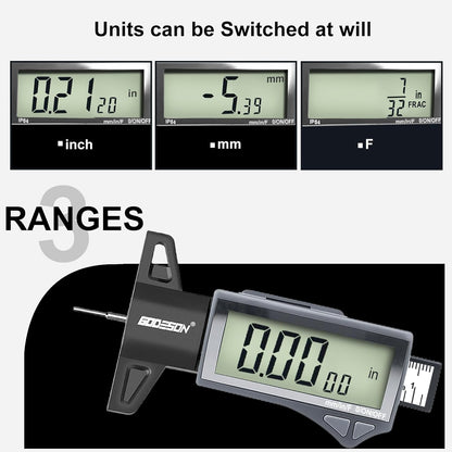 GODESON Digital Tire Tread Depth Gauge - IP54 Waterproof, 2.5" LCD Screen, 3 Modes (Fraction/Inch/MM), 1" Range, Auto-Off, Tire Wear Measure Gauge Tool 32nds for Car, Truck & SUV Tires