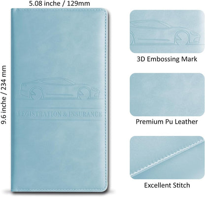 Car Accessories Registration and Insurance Holder,Leather Essential Card Magnetic Shut Vehicle Glove Box Organizer Case for Auto Driver License Document Truck Motorcycle Boat Men Women,Black