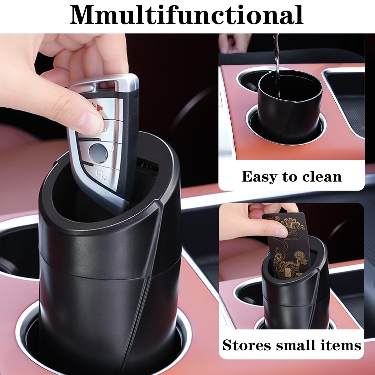 Car Trash Can Bin with Lid - Car Garbage Can Cup Holder - Pink Mini Leakproof Vehicle Garbage Bin with 20pcs Trash Bags - Automobile Organizers and Storage for Front Back Seat Accessories