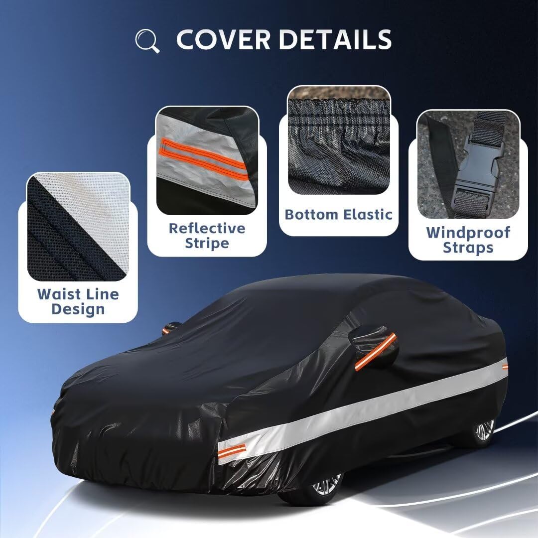 10 Layers Car Cover Custom Fit for Mercedes Benz C Class C250 C300 C43 C63 (1993-2026), Waterproof All Weather for Automobiles, Outdoor Full Cover Sun Dust Rain Protection with Cotton. Black - Colors B