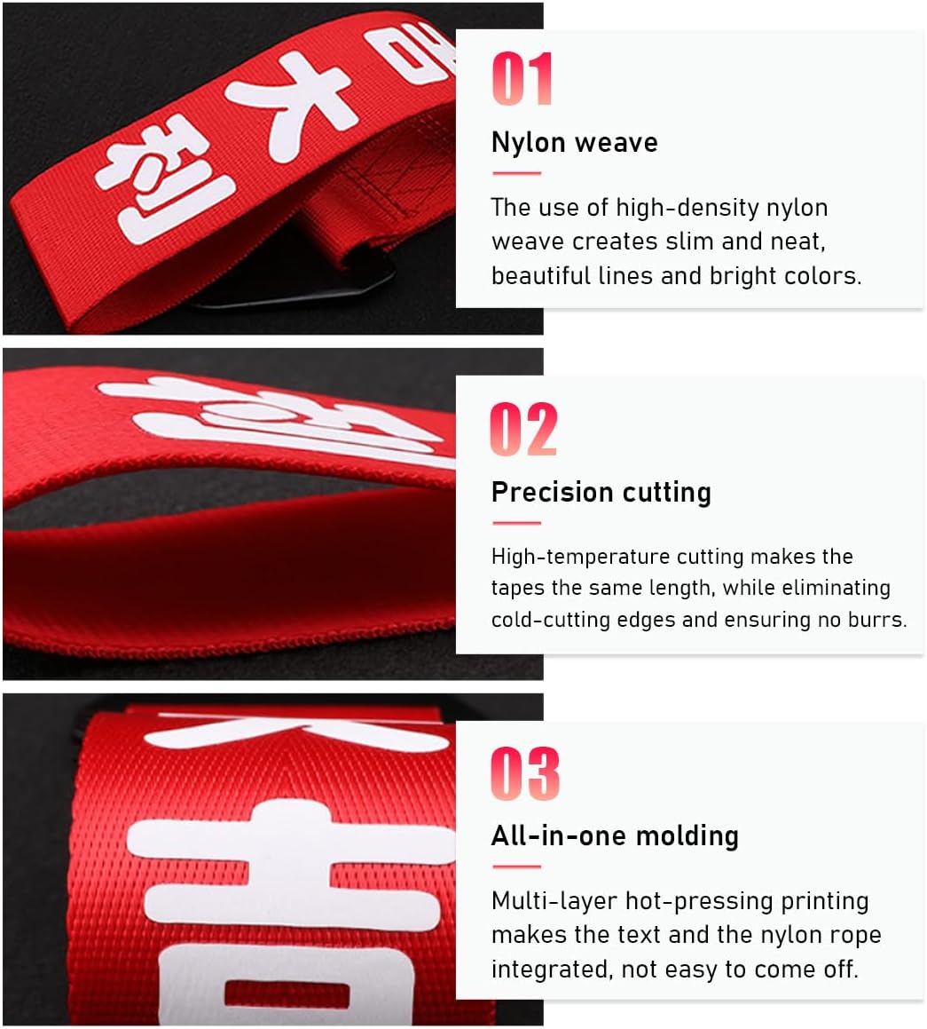 Ohleats Car JDM Tow Strap, Racing Trailer Belt with Chinese Slogan, Decorative Sports Trailer Hook Traction Rope Fit for Front or Rear Bumper, Universal Exterior Car Accessories (Style 2)