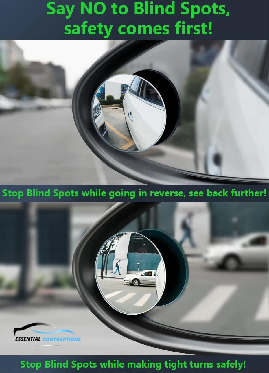 Blind Spot Car Mirror 2 Pack-2 Inch Round Rear View Convex Mirrors for Cars/SUVs/Motorcycles/Trucks/Trailers/Snowmobiles/Bicycles/RVs/Boats/Golf Carts with Rust Resistant Frame-HD Real Glass