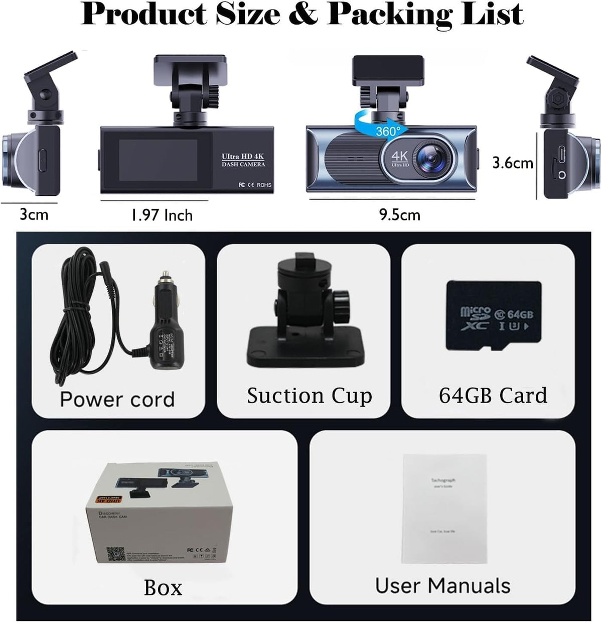 1080P Dual Dash Camera for Car Front and Inside Dashcam Car Security Video Recorder,170°Wide Angle Vehicle Cam,WDR,G-Sensor,2’’ IPS Screen,Loop Recording,Night Vision (Dual Dash Cam Without Card)