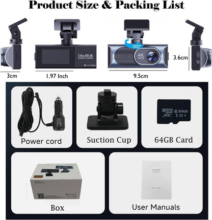 1080P Dual Dash Camera for Car Front and Inside Dashcam Car Security Video Recorder,170°Wide Angle Vehicle Cam,WDR,G-Sensor,2’’ IPS Screen,Loop Recording,Night Vision (Dual Dash Cam Without Card)