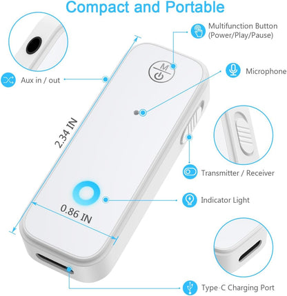 Bluetooth 5.4 AUX Adapter for Car, 2 in 1 Bluetooth Transmitter Receiver for TV Headphones Home Stereo Speaker, Hands-Free Calls, 3.5mm Wireless Audio Adapter
