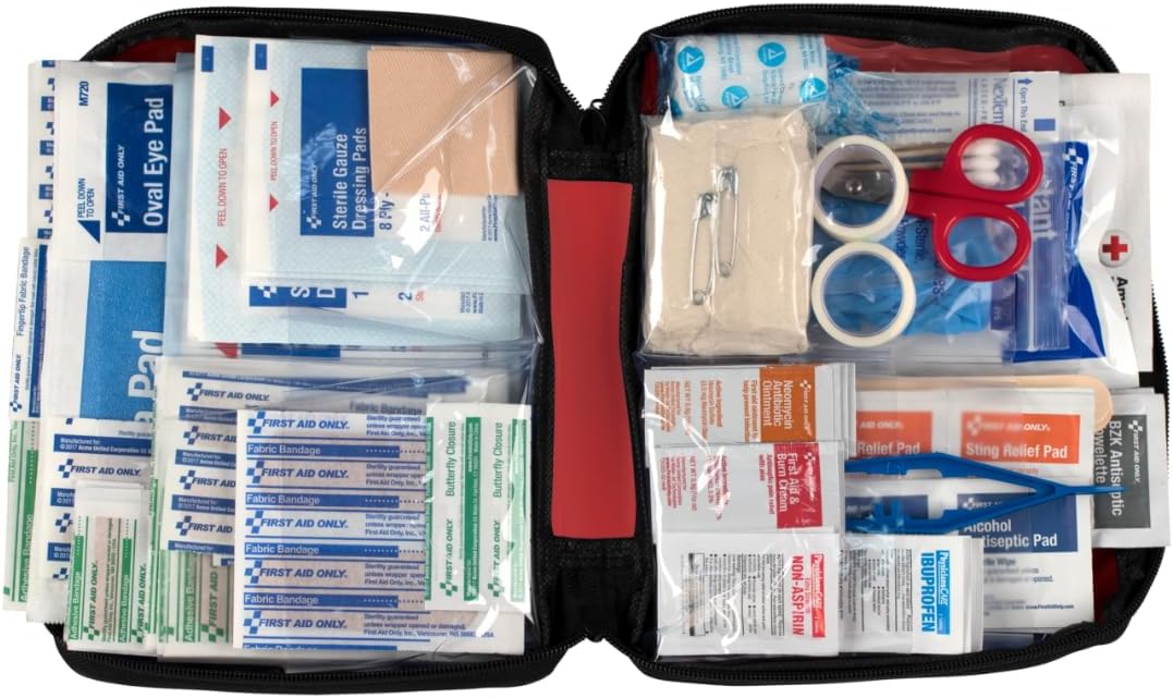 First Aid Only 298 Piece All-Purpose Emergency First Aid Kit for Home, Office, Car, Apartment, Dorm, and Camping, Travel-Friendly Compact Pouch Fits in Backpacks, Suitcases, Cabinets, and Drawers