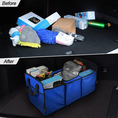 Car Trunk Organizer, Portable Foldable Waterproof Auto Storage Bag with 3 Compartments, Collapsible Cargo Trunk Groceries Organizer, Car Accessories Universal for SUV, Truck, Van, Sedan (Black2)