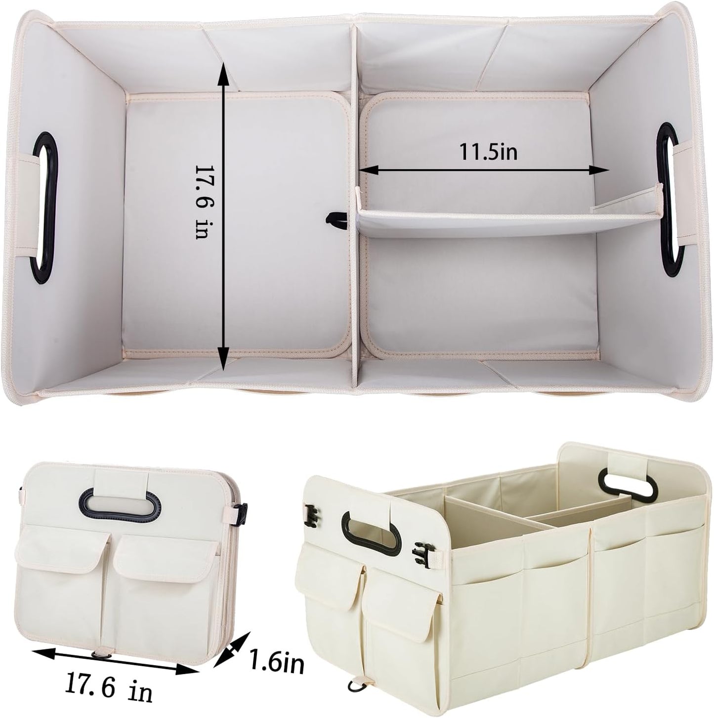 titiyiof Trunk Organizer For Suv & Sedan,Car Organizers and Storage, Waterproof Collapsible & Adjustable Straps,Sturdy Car Organization for Car Accessories, Tools,Food，Sundries,2-3 Compartment（Beige）