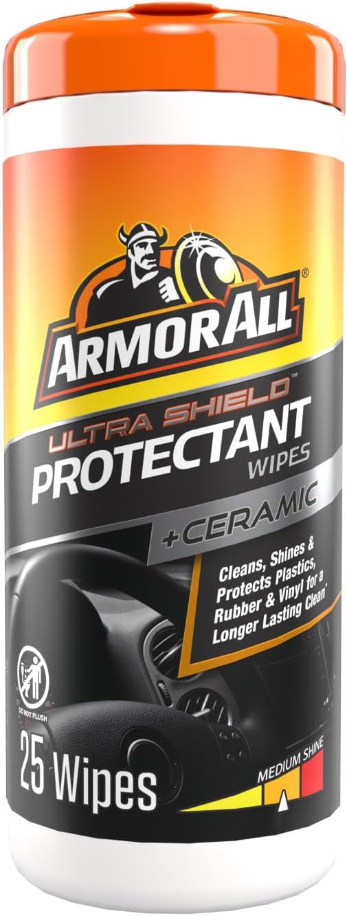 Ultra Shield Car Interior Protectant Wipes by Armor All, Car Cleaning Wipes With Armor All Protectant Prevents Dust Buildup and Enhances Color Depth, 25 Count