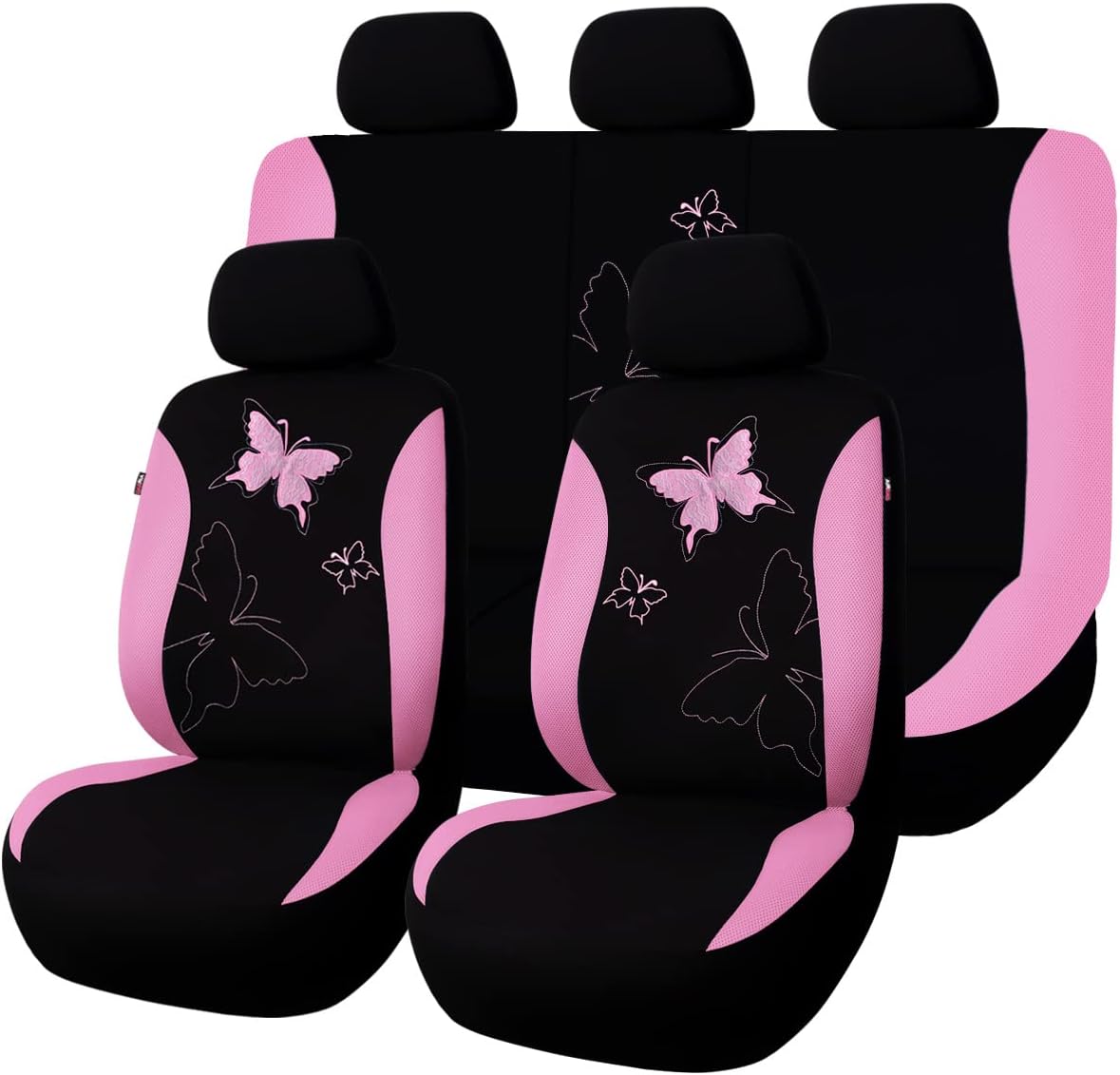 Flying Banner Butterfly car seat Covers ful Set Fashion Universal Lady Woman Female Rear Bench Split Colorized (Pink, 2 Fronts - Lace)