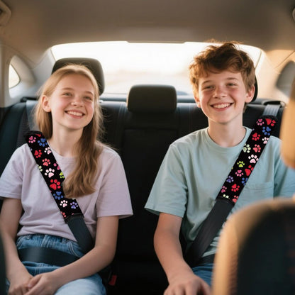 2Pcs Soft Auto Seat Belt Cover Pad Cute Cat Print Colorful Car Seatbelt Shoulder Cushion for Comfortable Driving, Compatible with All Cars' Seatbelt and Backpack Straps