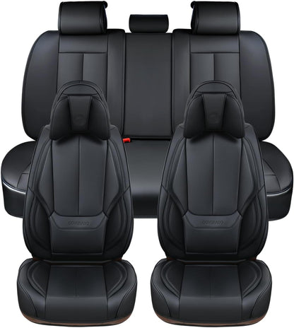 Coverado Seat Covers Full Set, Black Seat Covers for Cars 5 Seats, Car Seat Protector, Waterproof Nappa Leather Car Seat Cushion, Front and Rear Car Seat Cover Fit for Most Sedans SUV Pick-up Truck - Colors B
