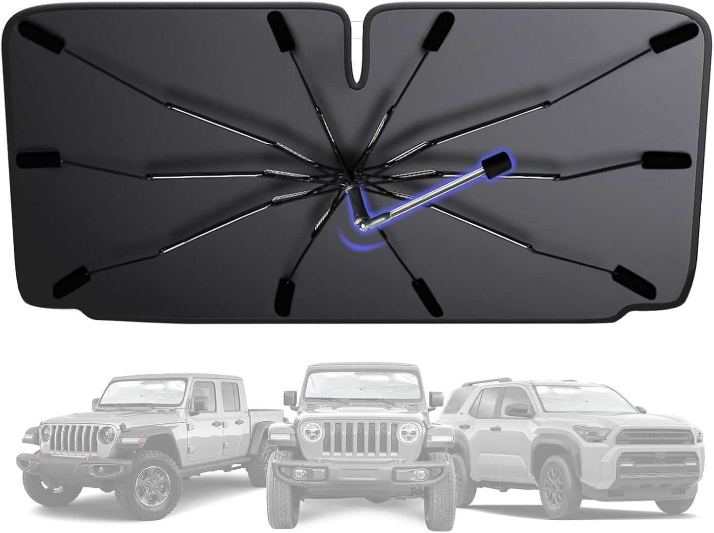 2026 Windshield Sun Shade Umbrella, Foldable Car Umbrella Sunshade with UV Block Car Front Window (Heat Insulation Protection) for Auto Windshield Covers Blackout Trucks Cars (Large)