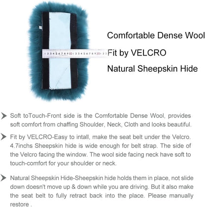 OGLAND Authentic Sheepskin Car Seat Belt Pad,2 Pack Soft Seat Belt Cover for Shoulder Pad Neck Cushion Protector Car Accessories by Genuine Natural Merino Wool (Misty Gray) - Colors B
