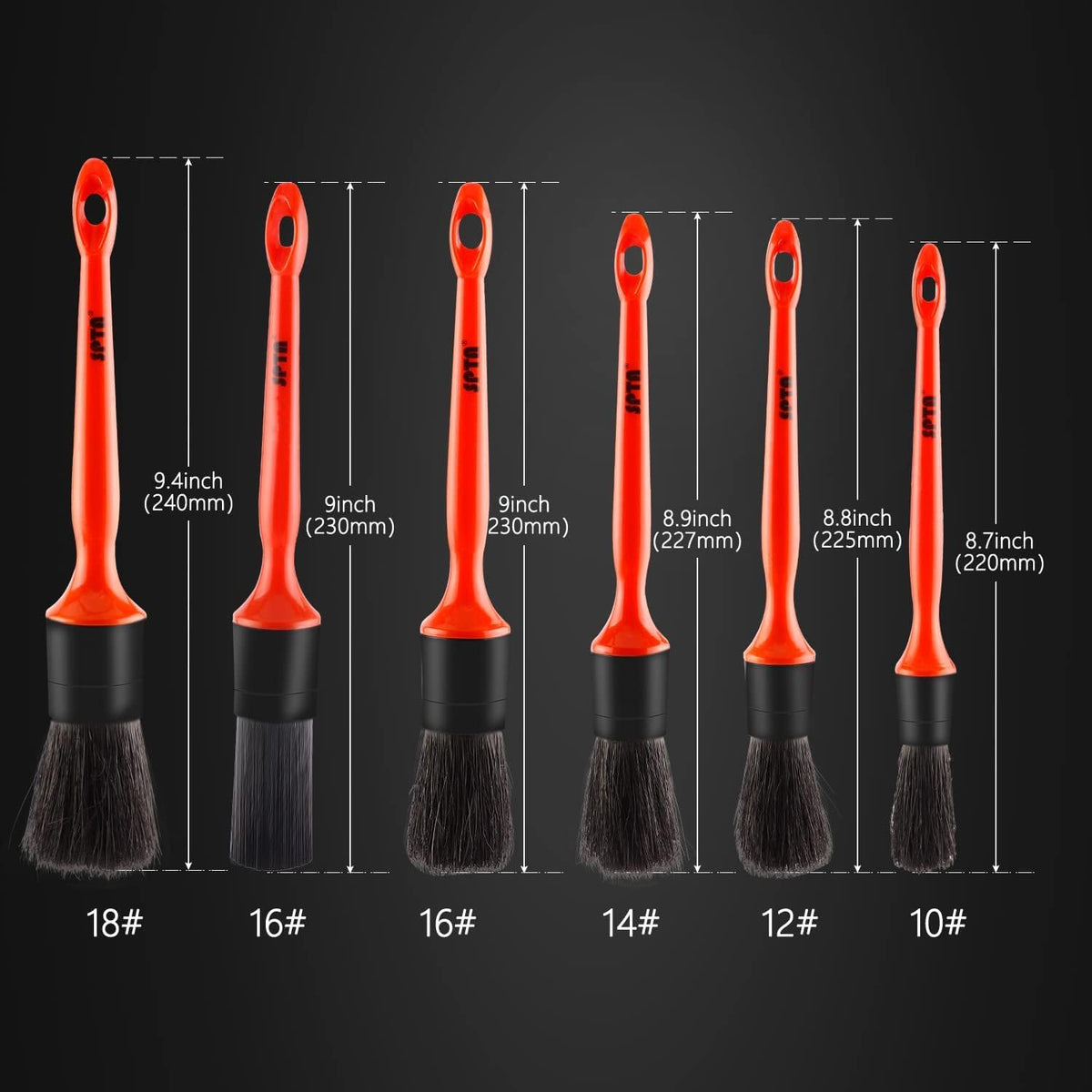 SPTA Car Detailing Brush Set, 5 Pack Soft Boar Hair Auto Detail Brush Kit with Elbow for Automotive Elegant Surface Interior Exterior Dashboard Emblems Panels Engine Bay Wheels Air Vent Seat Leather