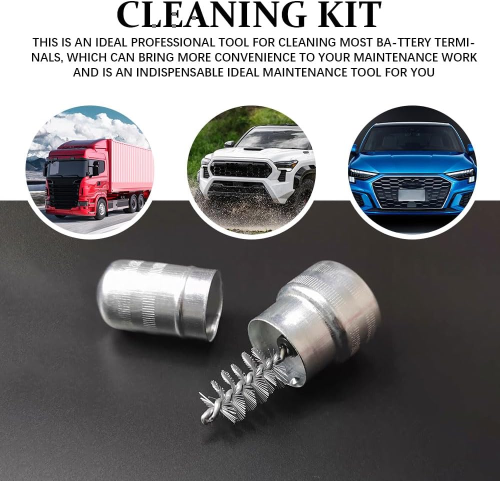 Battery Terminal Cleaners, Cleaner Kit with 2PCS Battery Cleaning Brushes and 10PCS Battery Terminal Anti-Corrosion Washers Protector Fiber, Universal Cleaning Accessories for Car, Boat