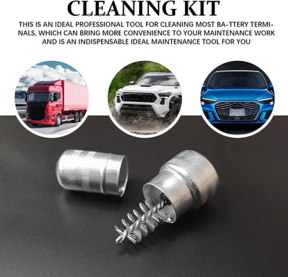 Battery Terminal Cleaners, Cleaner Kit with 2PCS Battery Cleaning Brushes and 10PCS Battery Terminal Anti-Corrosion Washers Protector Fiber, Universal Cleaning Accessories for Car, Boat