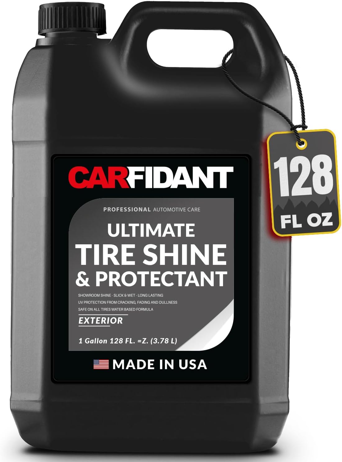 Carfidant Tire Shine Spray - Black Satin Finish - Premium Car Tire Dressing - 18 fl. Oz. Kit with Applicator Pad - Long Lasting - No Sling No Grease Formula with UV Protection
