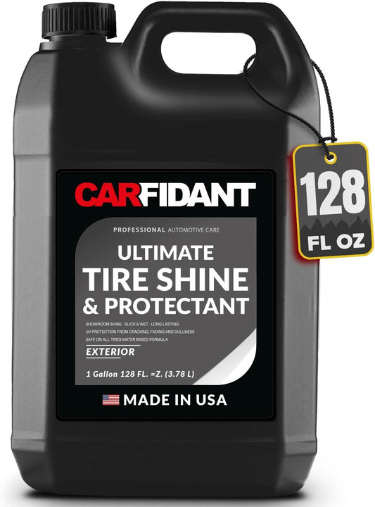 Carfidant Tire Shine Spray - Black Satin Finish - Premium Car Tire Dressing - 18 fl. Oz. Kit with Applicator Pad - Long Lasting - No Sling No Grease Formula with UV Protection