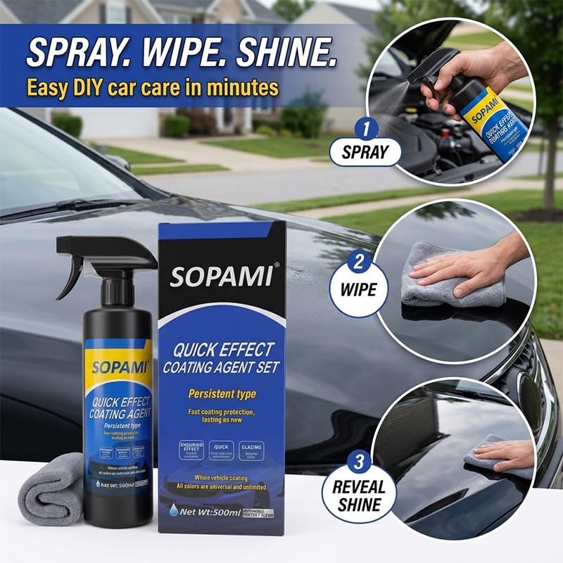 Sopami Ceramic Paint Sealant, Ceramic Coating Maximum Gloss & Shine ceramic wax, car coating spray Extremely Hydrophobic Ceramic Spray Coating for Cars, RVs, Motorcycles, Boats, and ATVs