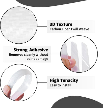 6 Inch 4Pcs 3D Carbon Fiber Texture Car Door Edge Protector Trim Strip Anti-Scratch and Anti-Collision Side Door Protectors Vehicle Exterior Accessories Sticker Black