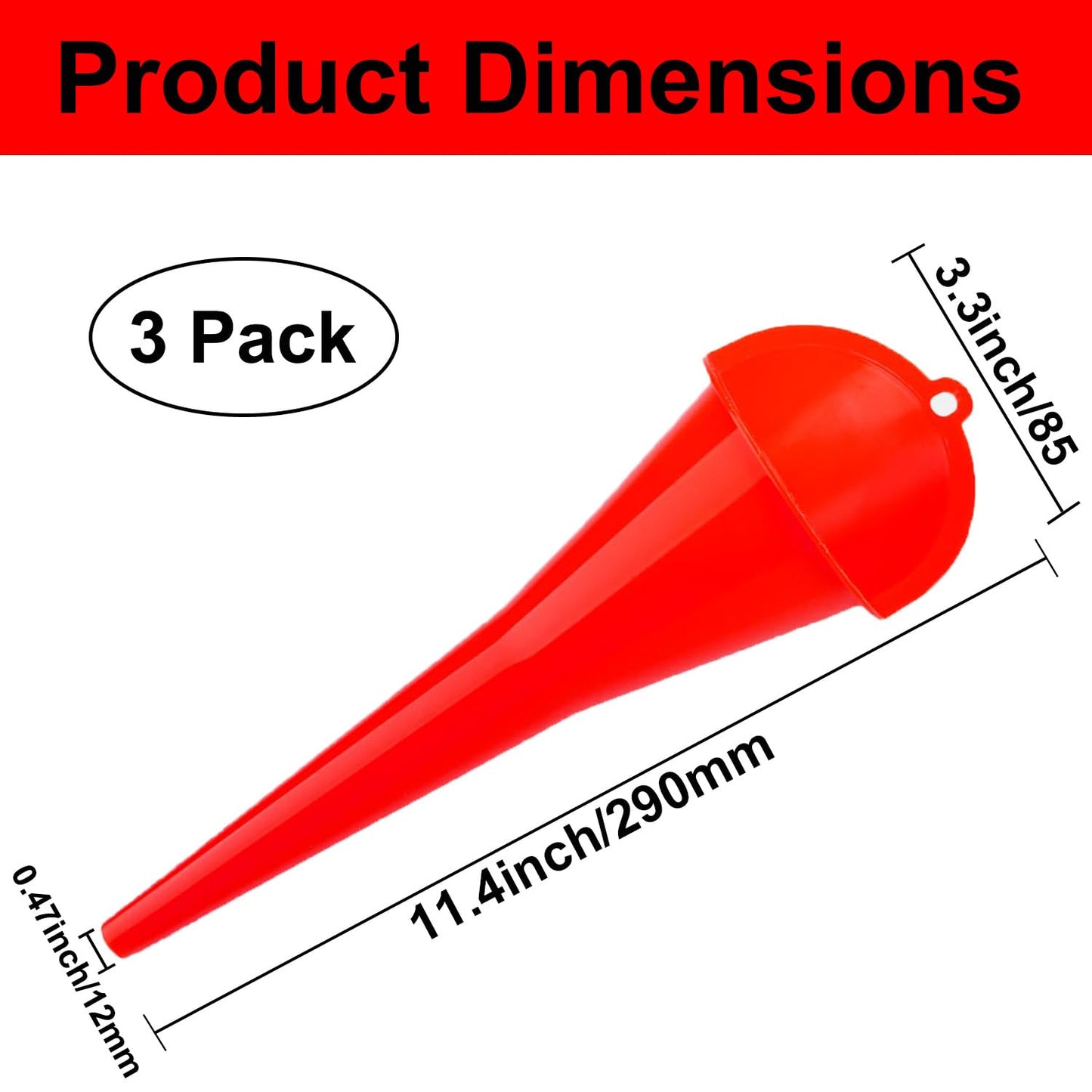 3-Pack Long-Neck Oil Funnels, 11" Multi-Purpose Funnels for Automotive & Motorcycle Use – Reusable Funnel for Oil, Gas & Transmission Fluid (Orange&Blue&Black)