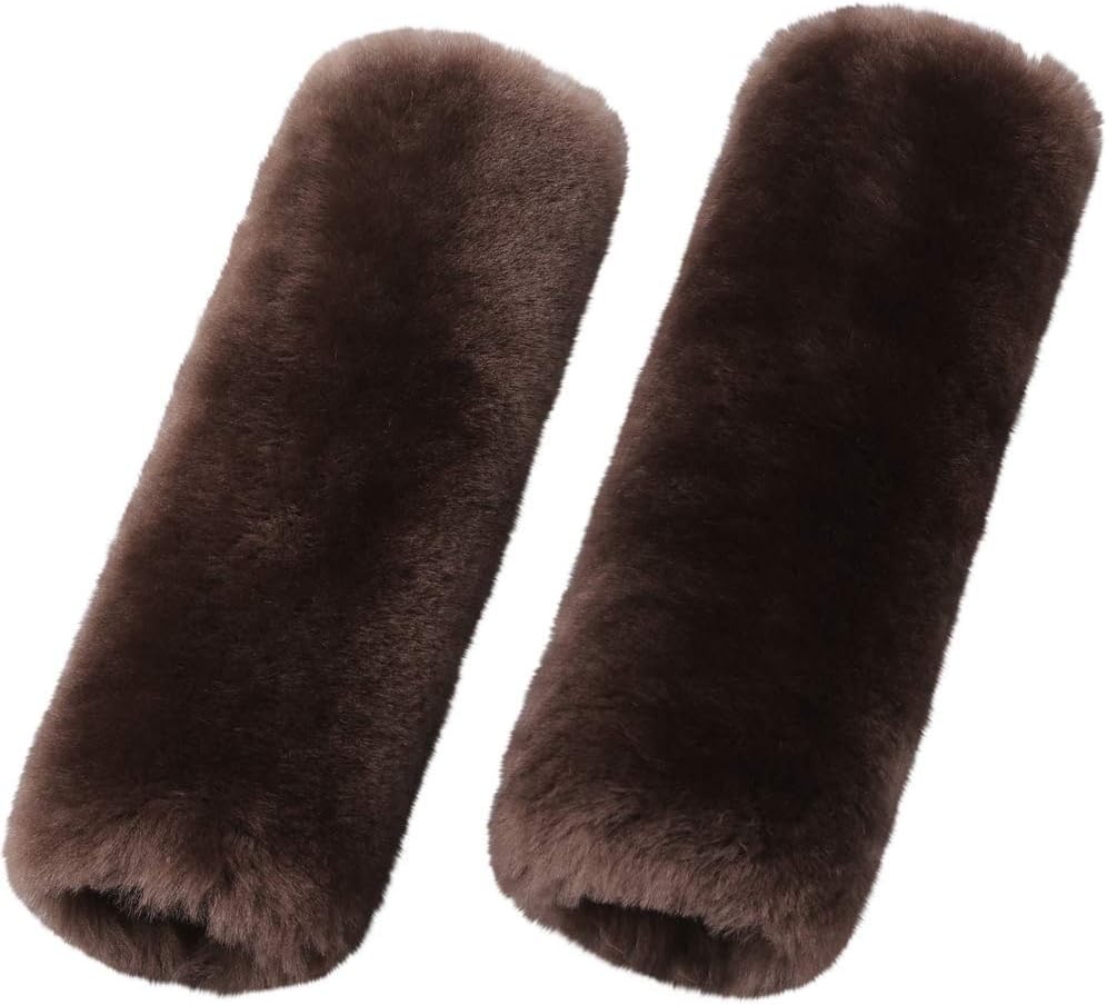 OGLAND Authentic Sheepskin Car Seat Belt Pad,2 Pack Soft Seat Belt Cover for Shoulder Pad Neck Cushion Protector Car Accessories by Genuine Natural Merino Wool (Misty Gray) - Colors B