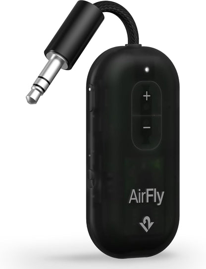 AirFly Pro 2 Deluxe – Bluetooth Adapter for Airplane, Pair 2 AirPods or Wireless Headphones – 3.5mm AUX Bluetooth Transmitter/Receiver for Cars, Boats, Treadmills, TVs – Airplane Travel Essentials