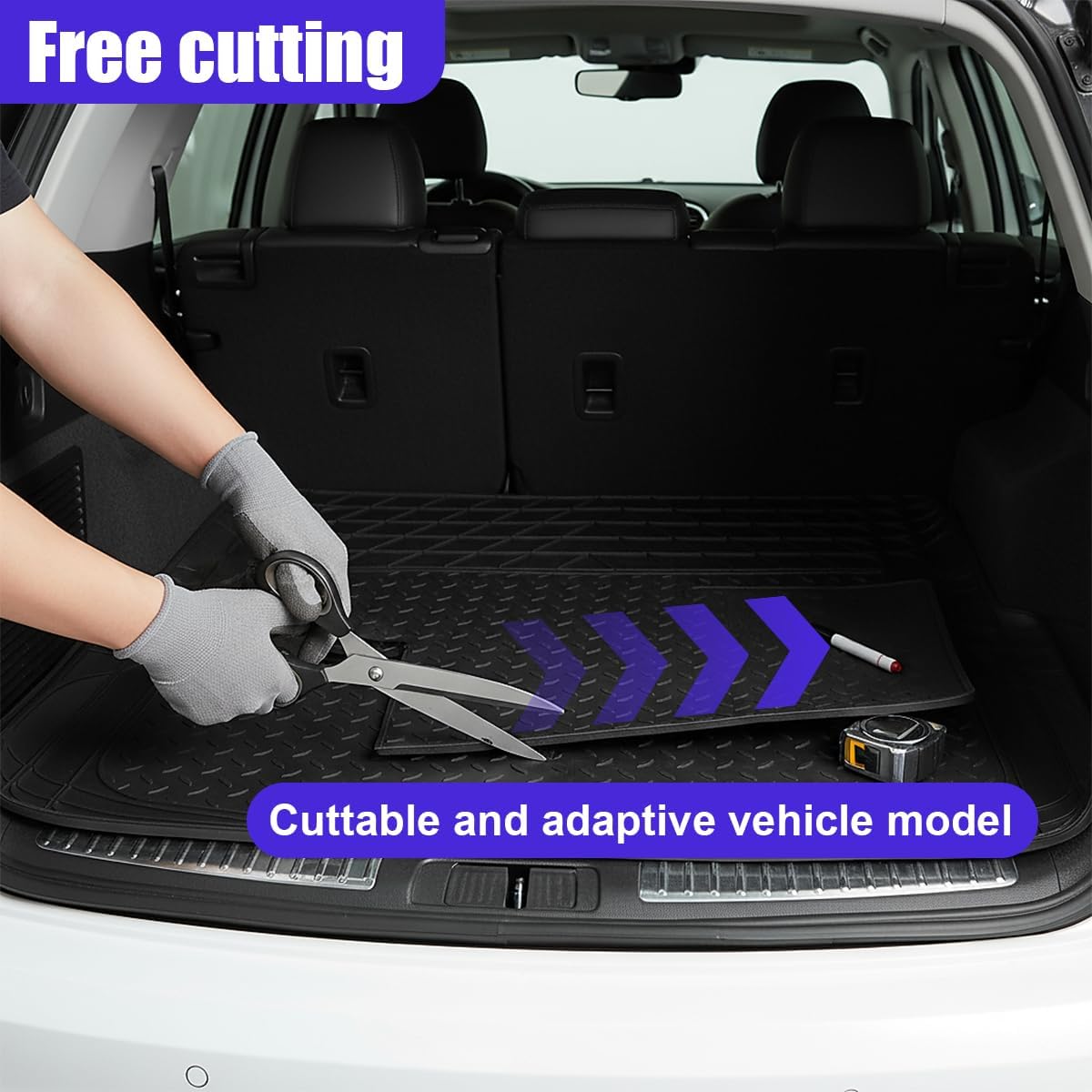 Car Cargo Liner, All Weather Heavy Duty Trunk Liner, Anti-Slip Trimmable Floor Mat, Universal Automotive Trunk Protection Mat for Cars, SUVs, Trucks (Black)