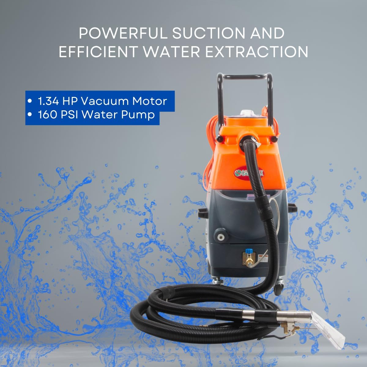 Commercial Heated Carpet & Upholstery Extractor Machine, 160 PSI Hot Water Cleaner, 149°F Heater, 4.8/5.3-Gal Dual Tanks, 4" Detail Wand & 60" Floor Wand for Auto Detailing, Furniture, Stairs & Carpet