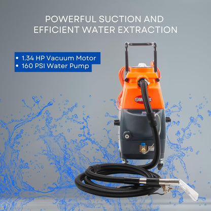 Commercial Heated Carpet & Upholstery Extractor Machine, 160 PSI Hot Water Cleaner, 149°F Heater, 4.8/5.3-Gal Dual Tanks, 4" Detail Wand & 60" Floor Wand for Auto Detailing, Furniture, Stairs & Carpet