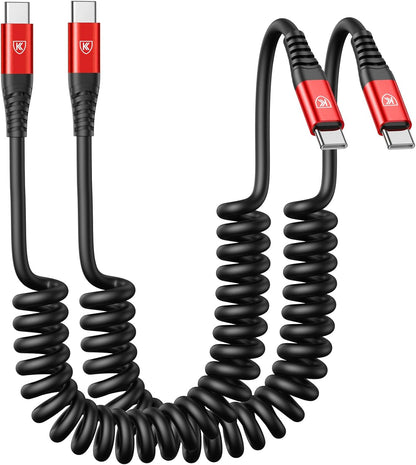 USB C to C Cable 3ft 2Pack Coiled USB C Charger Cable for Car Type C Fast Charging Cable for iPhone 17/16/15/Plus/Pro/Pro Max/Samsung Galaxy S23