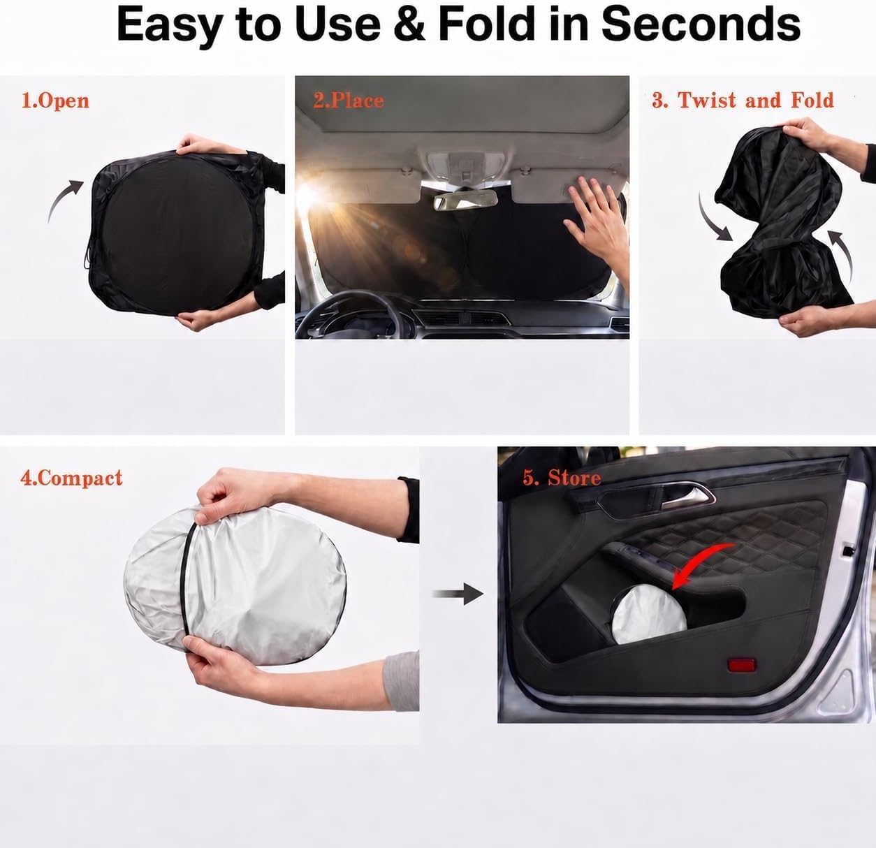 Car Windshield Sun Shade, Funny Cartoon Eyes Sun Visor for Car Windshield Universal Fits Sedan Compact Car Hatchback SUV, UV Heat Protection - 59 x 27.5