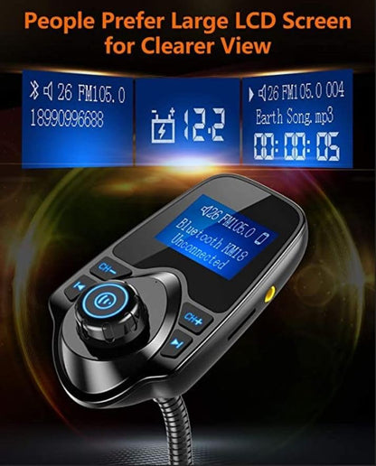 Nulaxy KM18 Bluetooth 5.4 Car Adapter with 1.44" Clear Display & Flexible Gooseneck - FM Radio Transmitter & Bluetooth Receiver for Hands-Free Calls, Wireless Music via BT/FM/AUX/TF, USB Car Charger