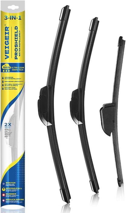 3 Pack Windshield Wiper Blades Compatible with Mazda CX-5 2017-2025 and CX-9 2016-2023, Front and Rear, 24" 18" 14" - Colors B