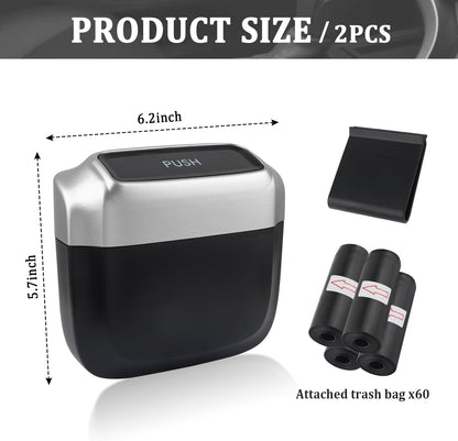 IHOTDER 2PCS Car Trash Can with Lid + 60PCS Garbage Bags,Mini Trash Can Interior Accessories for Door/Seat/Center Console/Home/Office,Multifunctional Car Organizers and Storage (Black)