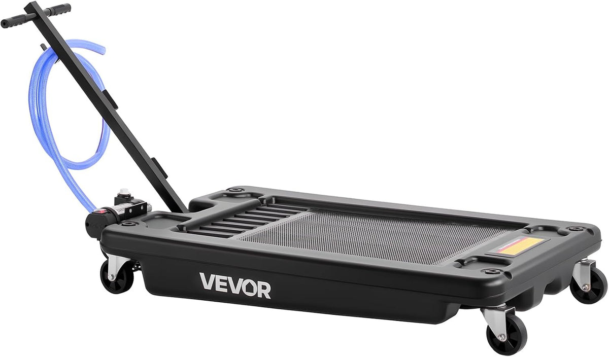 VEVOR Low Profile Oil Drain Pan, 17 Gal Capacity, Rolling Oil Drain Pan with 110V High-Flow Electric Pump, 7.2 ft Hose & T Folding Handle, Leak-proof & Corrosion-resistant, Fit for Trucks, ATVs, Black